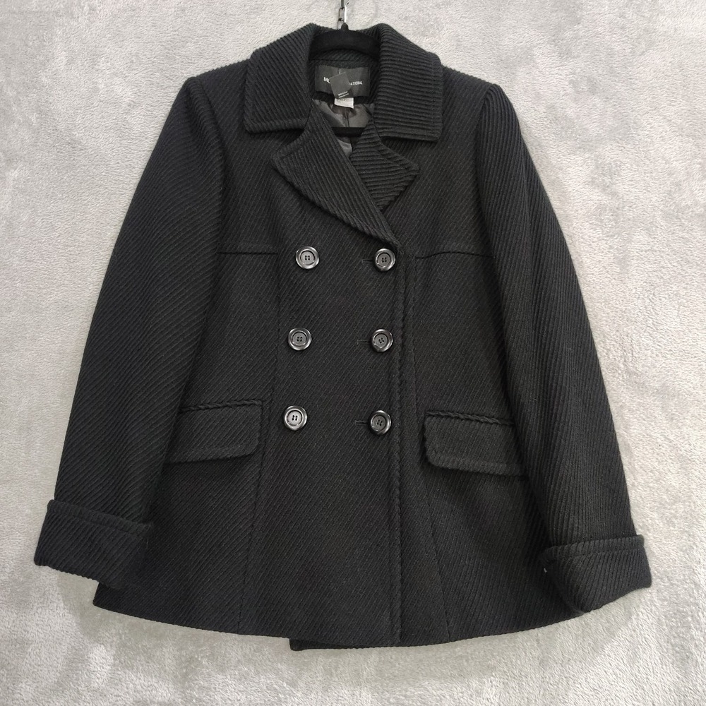 Moda Intl Coat Wool Blend Ribbed M Double Breasted Preppy‎ Quiet Luxury Academia